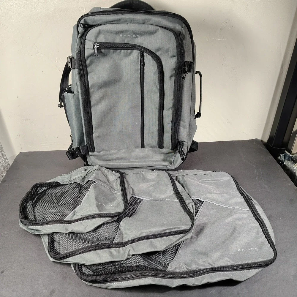 Bange Business Laptop Backpack 40L Gray Ripstop Travel Bag Packing Cubes